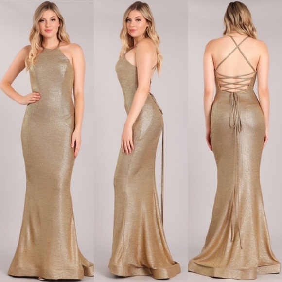 86939 Gold Dress - Picture 1 of 7